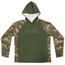 Load image into Gallery viewer, Explosive Hooded Performance Shirt - Rhodesian Brush Stroke
