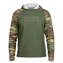 Load image into Gallery viewer, Explosive Hooded Performance Shirt - Rhodesian Brush Stroke
