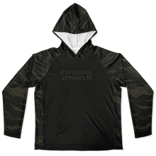 Load image into Gallery viewer, Explosive Hooded Performance Shirt - Tiger Stripe Black