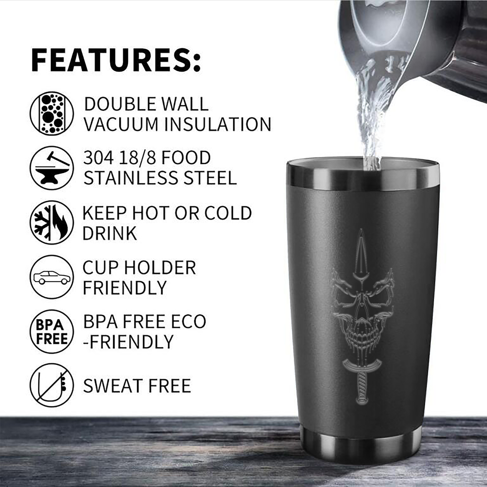 Stainless Steel Double Wall Vacuum Insulated Tumbler 20oz - With